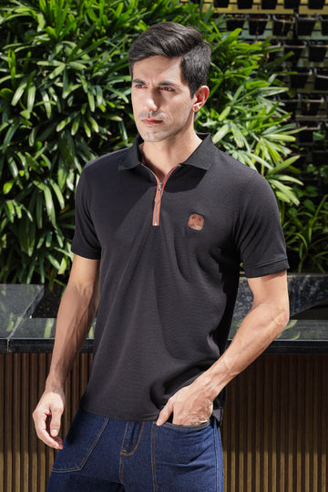 Men's Black Embroidery Logo Half Sleeve T-Shirt | PT-02