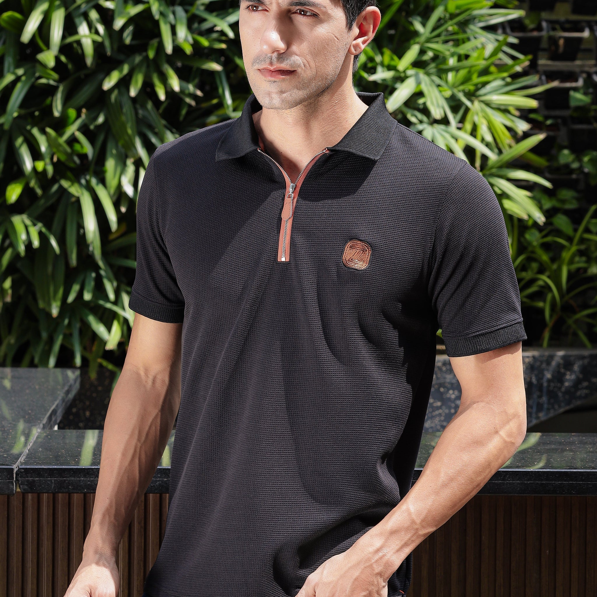 Men's Black Embroidery Logo Half Sleeve T-Shirt | PT-02