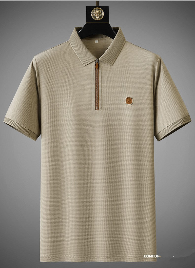 Zipper Polo Knit Half Sleeve Brown Logo T-shirt | PT-03