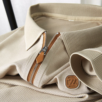 Zipper Polo Knit Half Sleeve Brown Logo T-shirt | PT-03