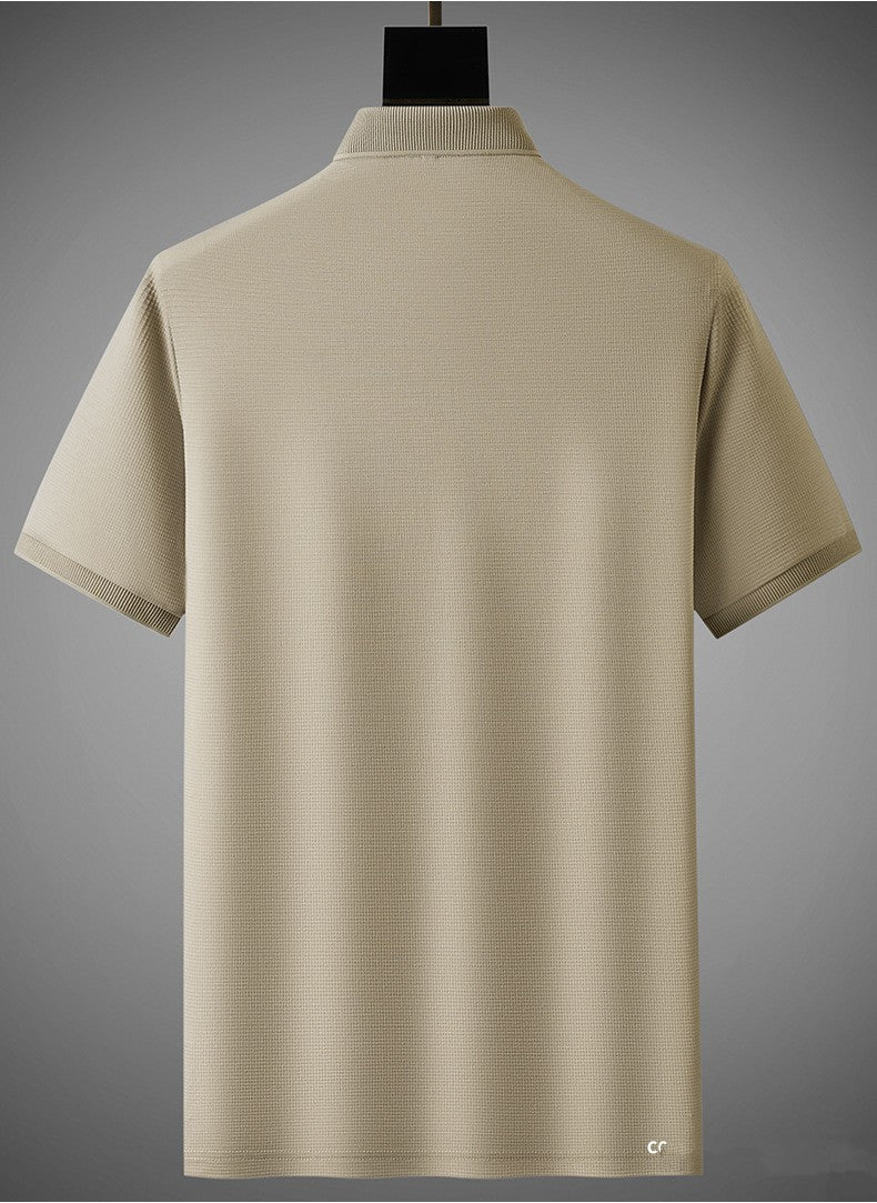Zipper Polo Knit Half Sleeve Brown Logo T-shirt | PT-03